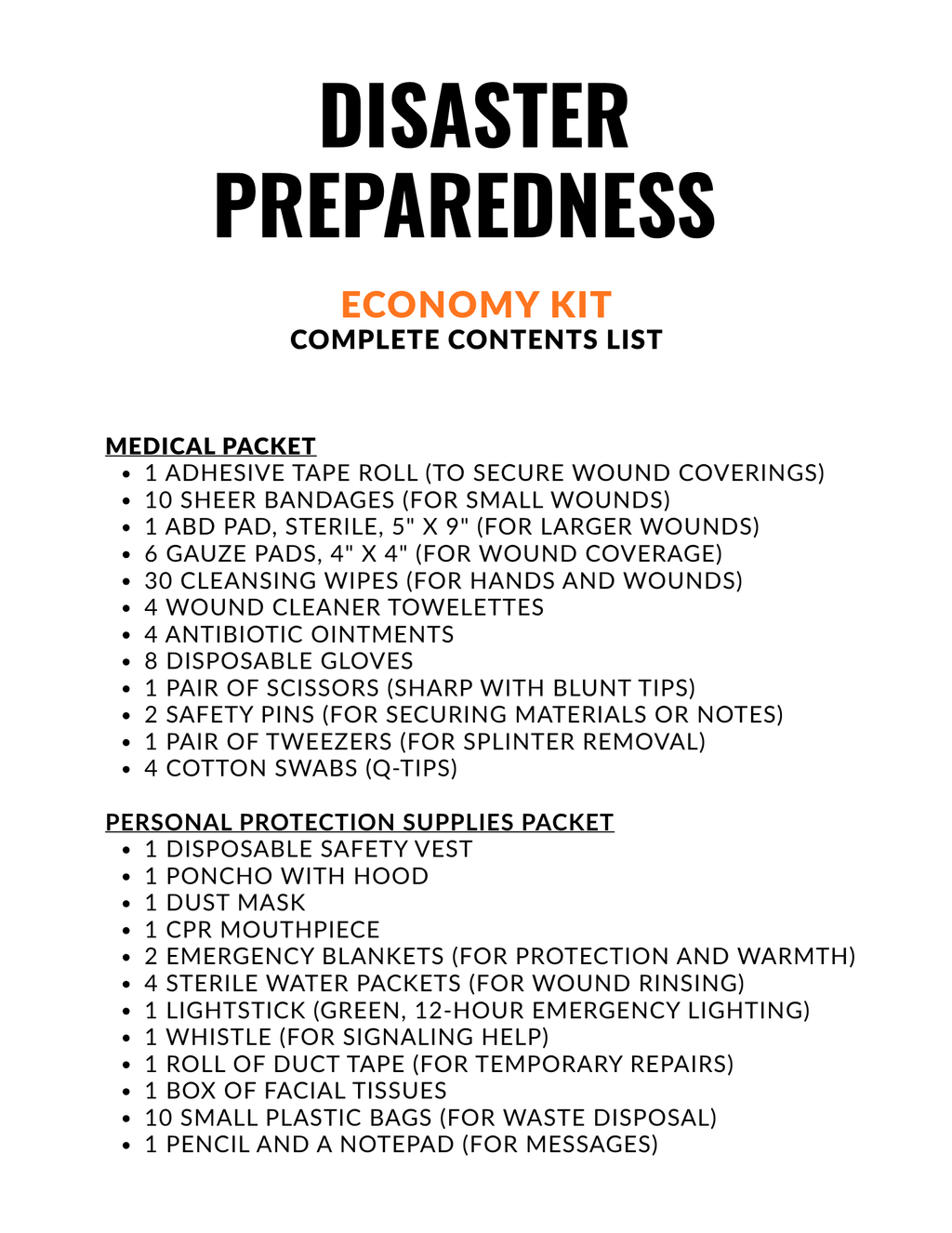 ECONOMY CLASSROOM EMERGENCY KIT