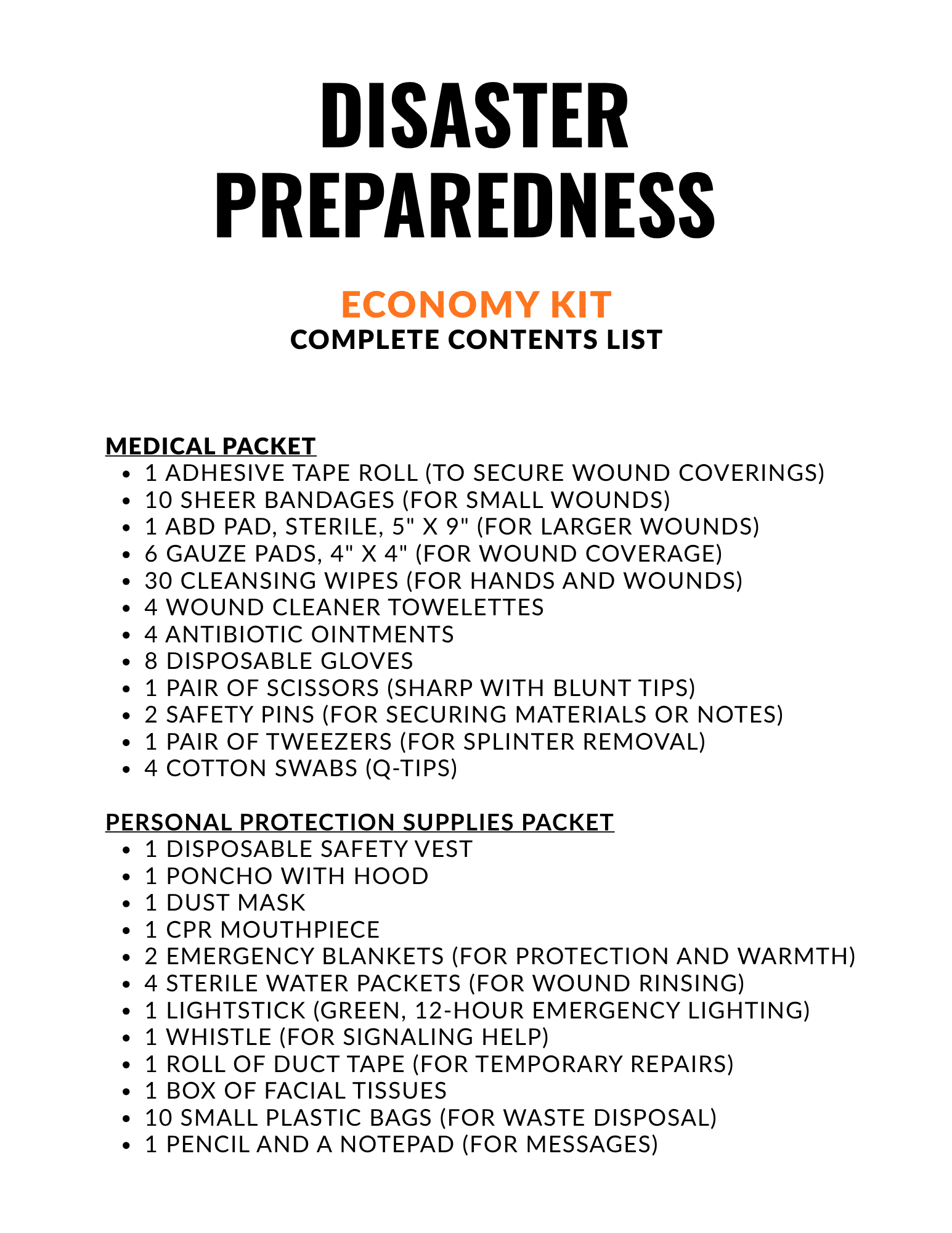ECONOMY CLASSROOM EMERGENCY KIT